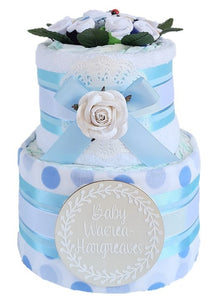 2 Tier Silver Welcome Baby Nappy Cake