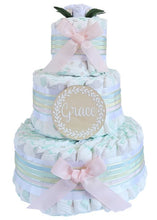 Load image into Gallery viewer, 3 Tier Bronze Welcome Baby Nappy Cake