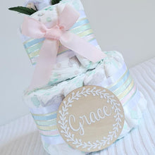 Load image into Gallery viewer, 2 Tier Bronze Welcome Baby Nappy Cake