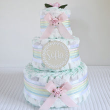 Load image into Gallery viewer, 3 Tier Bronze Welcome Baby Nappy Cake