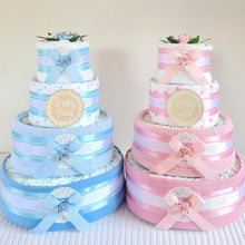 Load image into Gallery viewer, 4 Tier Silver Welcome Baby Nappy Cake