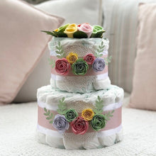Load image into Gallery viewer, 2 Tier Bronze Spring Time Nappy Cake