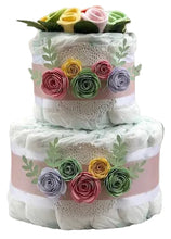 Load image into Gallery viewer, 2 Tier Bronze Spring Time Nappy Cake