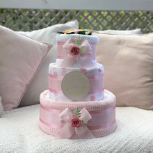 Load image into Gallery viewer, 3 Tier Silver Welcome Baby Nappy Cake