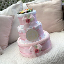 Load image into Gallery viewer, 3 Tier Silver Welcome Baby Nappy Cake