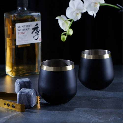 Clinq Brass & Black Whisky Glasses