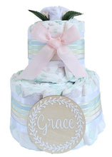 Load image into Gallery viewer, 2 Tier Bronze Welcome Baby Nappy Cake