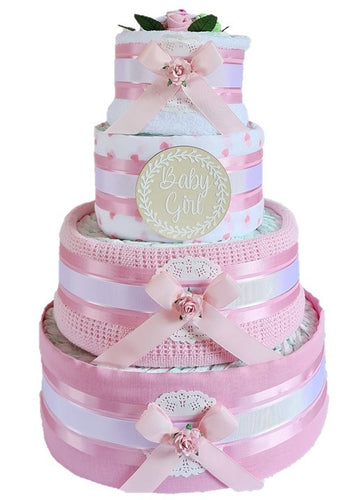 4 Tier Silver Welcome Baby Nappy Cake