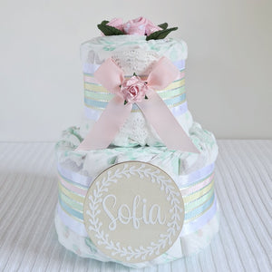 2 Tier Bronze Welcome Baby Nappy Cake