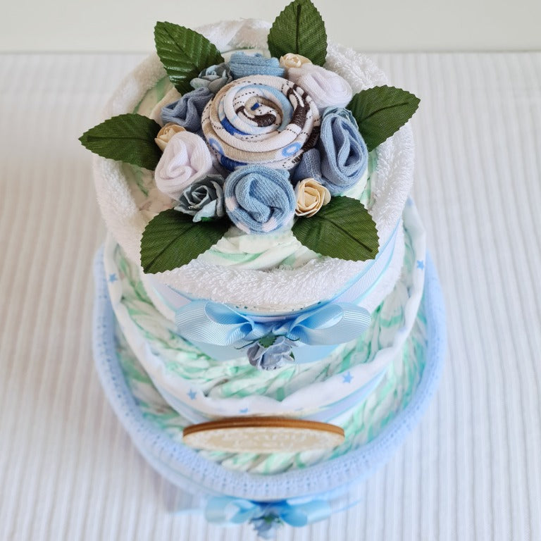 Tier Silver Welcome Baby Nappy Cake