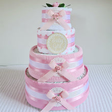 Load image into Gallery viewer, 4 Tier Silver Welcome Baby Nappy Cake