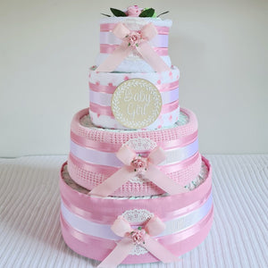 4 Tier Silver Welcome Baby Nappy Cake