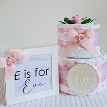 Load image into Gallery viewer, 2 Tier Silver Welcome Baby Nappy Cake